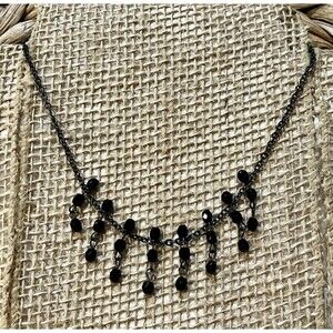 1928 Brand Black Gun Metal Tone Faceted Crystal Necklace VTG Victorian Goth